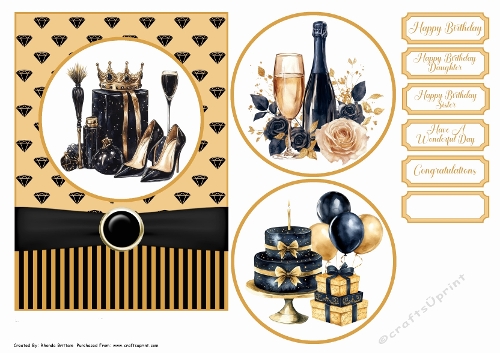 Black and Gold Birthday Card Front 7x5