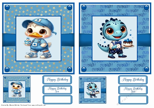 Happy Birthday DinoDuck Card Fronts x 2 with Gift Tags
