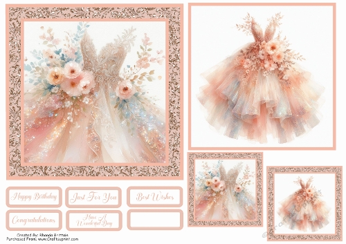 Evening Gown Card Front with Matching Gift Tags