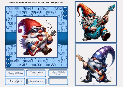 Rock Star Gnome 1 Card Front 6x6