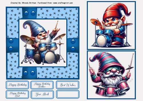 Rock Star Gnome 2 Card Front 6x6