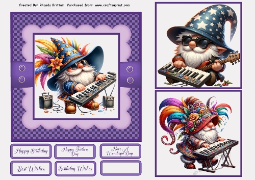 Rock Star Gnome 3 Card Front 6x6