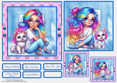 Rainbow and dog Card Front with matching Gift Card 6x6