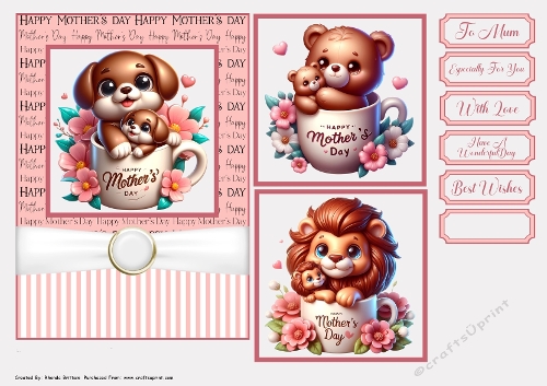 Happy Mothers Day Teacup Animals 1 Card Front 7x5