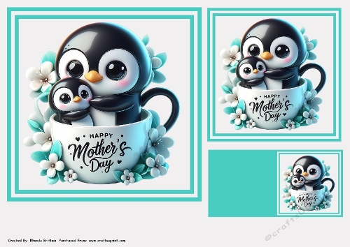 Happy Mothers Day Teacup Penguin Toppers & Gift Tag