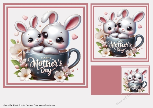 Happy Mothers Day Teacup Bunny Toppers & Gift Tag