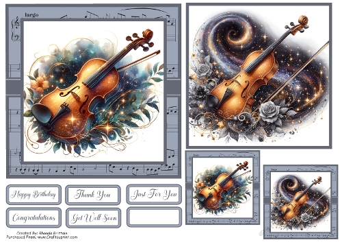 Violin Card Front with matching Gift Tags 6x6