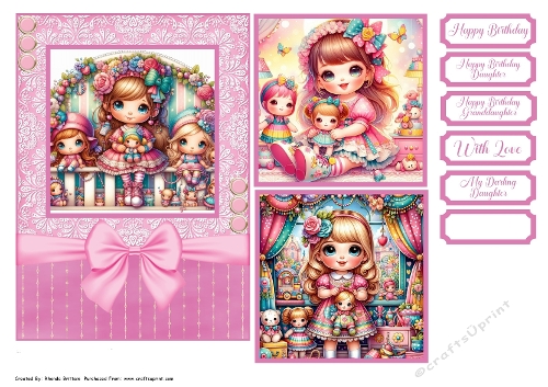 Little Girl and her Toys Pink Card Front 7x5