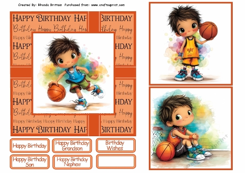 Basketball Birthday Boy Card Front 6x6