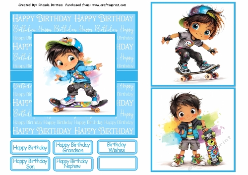 Skater Boi Birthday Boy Card Front 6x6