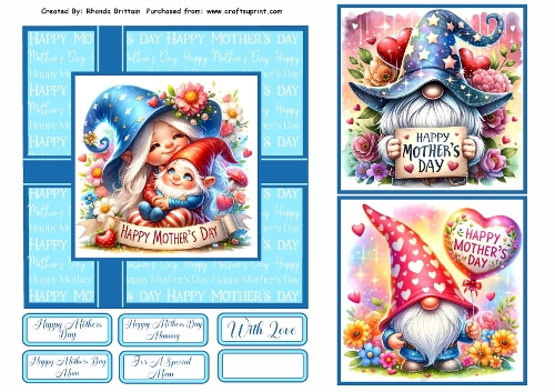 Happy Mothers Day Gnomes Card Front 6x6