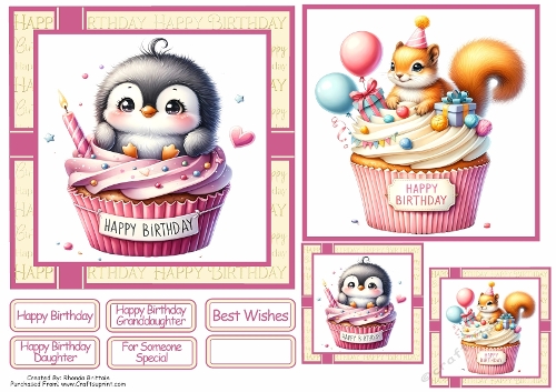 Happy Birthday Cupcakes 2 Card Front 6x6