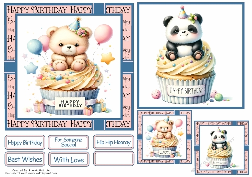 Happy Birthday Cupcakes 3 Card Front 6x6