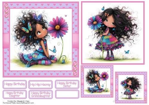 Daisy Blue Card Front with matching Folded Gift Tag