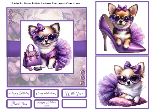 Glamourous Chi Chi the Chihuahua Card Front 6x6