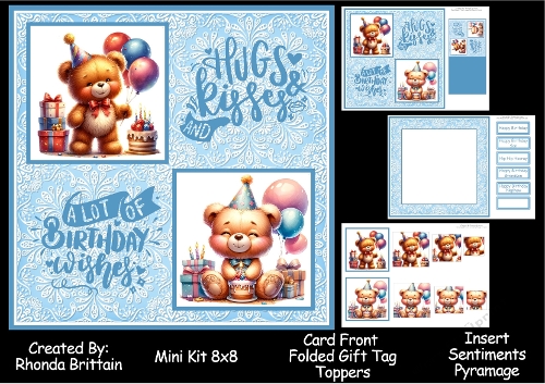 Hugs and Kisses Teddy Birthday Mini Kit 8x8