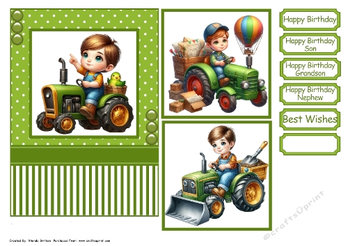 My Little Green Tractor Card Front 7x5