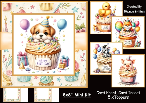 Happy Birthday Cup Cakes Animals Mini Kit 8x8