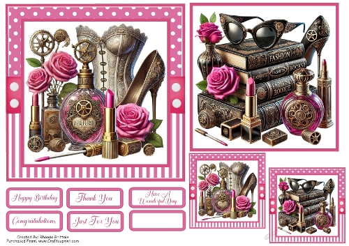 Steampunk Fashion 1 Card Front With Matching Gift Tag 6x6