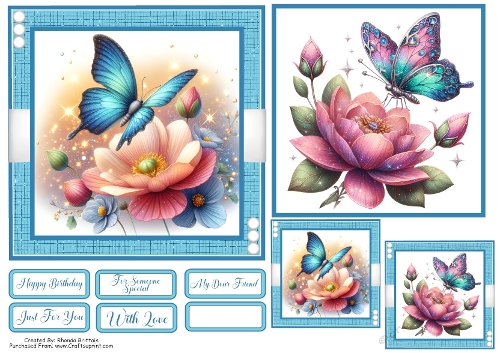 Butterfly Landing 2 Card Front With Matching Gift Tag 6x6