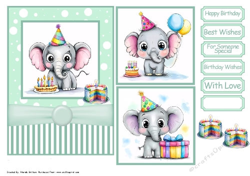 Happy Birthday Elephant Card Front 7x5