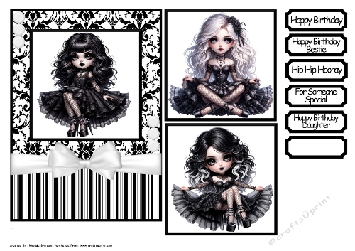 Happy Birthday Goth Girl Card Front 7x5