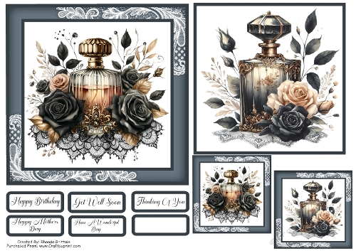 Perfume and Flowers Card Front With Matching Gift Tag 6x6