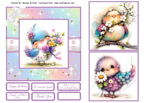 Whimsical Bird Card Front 6x6