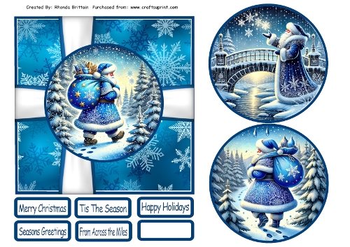 Snow Blue Santa Card Front 6x6