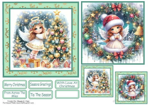 Christmas Angels 1 Card Front With Matching Gift Tag 6x6