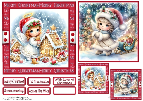 Christmas Angels 3 Card Front With Matching Gift Tag 6x6