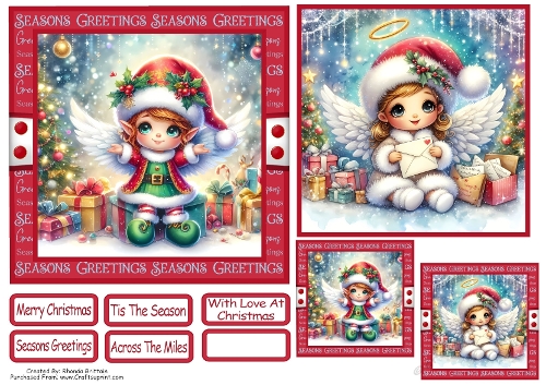 Christmas Angels 4 Card Front With Matching Gift Tag 6x6