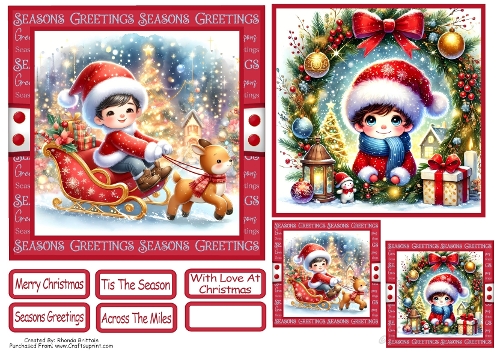 Christmas Boys 1 Card Front With Matching Gift Tag 6x6