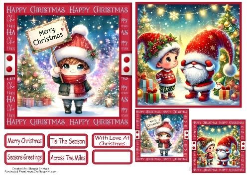 Christmas Boys 2 Card Front With Matching Gift Tag 6x6