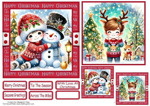 Christmas Boys 3 Card Front With Matching Gift Tag 6x6