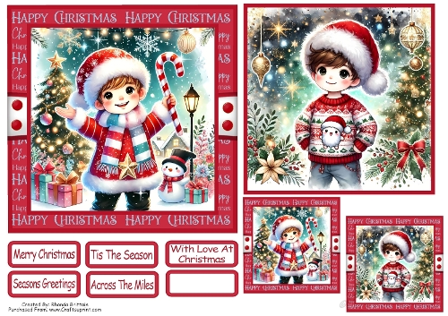 Christmas Boys 4 Card Front With Matching Gift Tag 6x6
