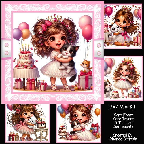 Birthday Girl and her Kitten Mini Kit 7x7