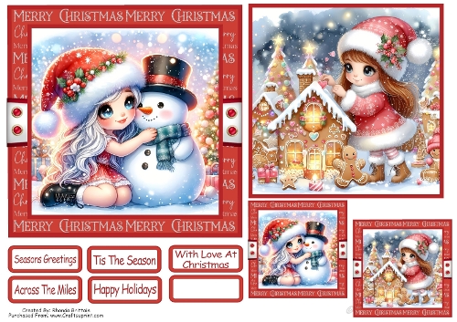 Christmas Girls 1 Card Front With Matching Gift Tag 6x6