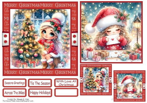 Christmas Girls 2 Card Front With Matching Gift Tag 6x6