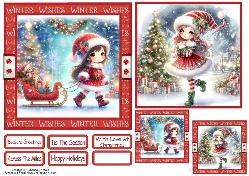 Christmas Girls 3 Card Front With Matching Gift Tag 6x6