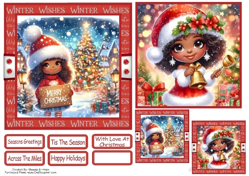 Christmas Girls 4 Card Front With Matching Gift Tag 6x6