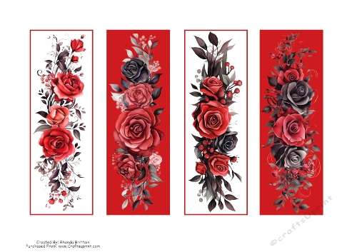 Black and Red Roses Floral Bookmarks