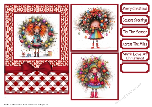 Christmas Wreath Girl Card Front 7x5