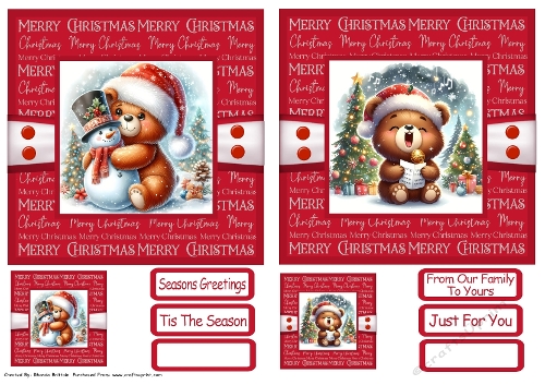 Christmas Bears 1 Card Fronts x 2 with Gift Tags