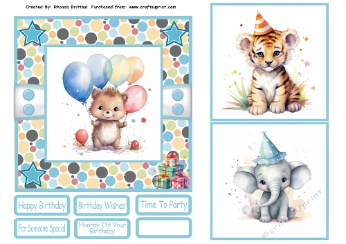 Birthday Animals 2 Card Front 6x6