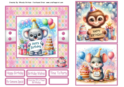 Birthday Animals 5 Card Front 6x6