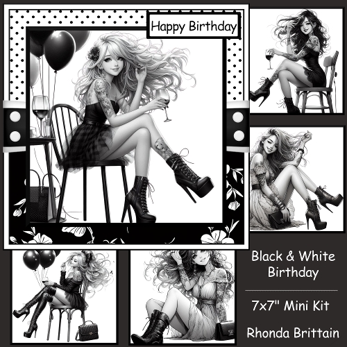 Black and White Birthday Celebrations Mini Kit 7x7