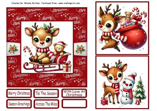 Christmas Baby Reindeers 1 Card Front 6x6