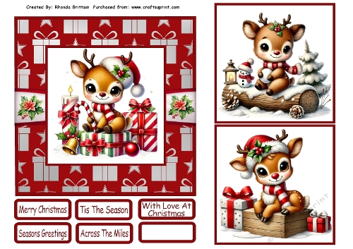 Christmas Baby Reindeers 2 Card Front 6x6