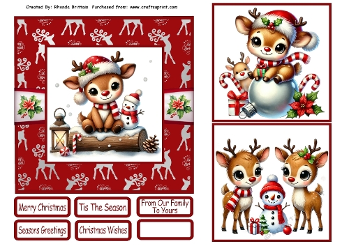 Christmas Baby Reindeers 3 Card Front 6x6
